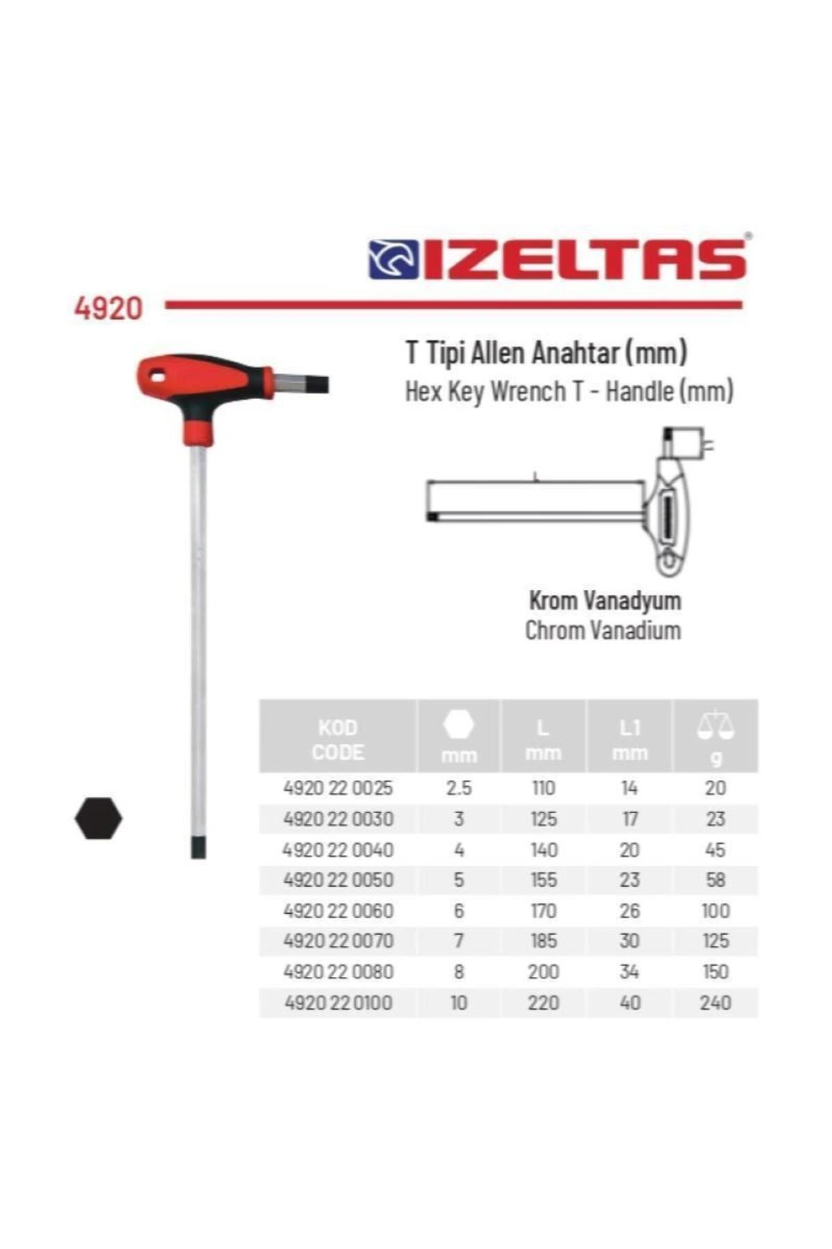 İZELTAŞ 6MM T TİPİ ALYAN ANAHTAR (4920220040)