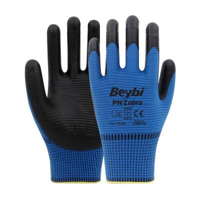 BEYBİ PN5 NİTRİL POLYESTER ZEBRA ELDİVEN MAVİ/SİYAH NO:10